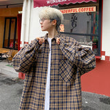 Aidase Harajuku Long Sleeve Plaid Shirts Men Autumn Loose High Street All-match Shirt Gentleman Camisa Check Tops Stylish 5XL-M