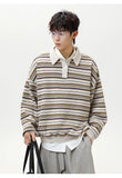 AIDASE  -  Autumn Winter New Fashion Men’s Striped Casual Trendy Turn-down Collar Long Sleeve Button Pullover Polo Shirts Male Clothes Tops aidase-shop