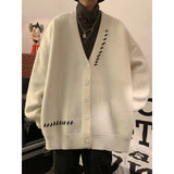 Aidase Striped Plush V-neck Sweater Men's Loose Casual Brushed Knit Trendy Couple Versatile Comfortable Harajuku High Street Cardigan aidase-shop