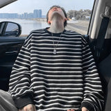 AIDASE  -  Loose Casual Long Sve round Ne T-irt for Teens Autumn New Stripe Couple Base irt Trendy Breathable Polyester Fiber aidase-shop