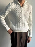 AIDASE  -  Zipper High Neck Long Sleeve Knitted Sweater Men's Casual Fashionable Versatile White Outerwear Comfortable Lazy Style Overhead aidase-shop