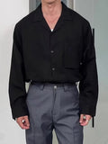 AIDASE  -  Long Sleeve Button-up Pocket Solid Color Shirt For Mens Spring Summer Outdoor Casual Breathable Top Stylish Men Cuba Neck Shirts aidase-shop