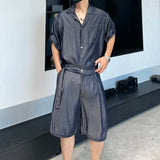 AIDASE  -  Summer New Men's Denim Sets Breathable Short Sleeve Lapel Men Shirt Straight-leg Loose Shorts Male Two-Piece Tide 21E6407 aidase-shop