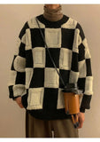 Winter Korean Fashion Mens Pullovers Checkerboard Plaid Sweater Thick Warm Cashmere Sweater Men Luxury Patchwork Pull Homme aidase-shop