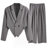 Aidase Spring Autumn Fashion Men Small Suit Set Tailored Collar Long Sleeve Irregular Tops And Straight Pants Two Piece Sets Loose Outf