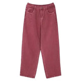 AIDASE  -  High Waist Straight Leg Raspberry Pink Denim Jeans Men Summer New Loose Wide Leg Floor-Length Pants Clean Washed Effect aidase-shop