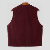 AIDASE  -  Men Vests Solid Color Sleeveless Zipper Casual Male Waistcoats Streetwear Loose 2025 Pockets Fashion Corduroy Vests Men aidase-shop