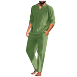 AIDASE  -  Man Tuxedo Men Pieces Cotton Linen Set Shirt Long Sleeve And Casual Beach Pants Summer Yoga Outfits Man Suit Men'S Matching Sets aidase-shop
