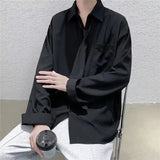Aidase White Solid Shirts With Tie Men's Oversize Long Sleeve Casual Cardigan Fashion Spring Autumn Blouses Unisex Daily All-match Tops