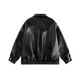 AIDASE  -  Autumn American Vintage PU Leather Coats Men's Loose Short Motorcycle Faux Leather Jacket Couple Metal Zipper Cargo Outwear aidase-shop