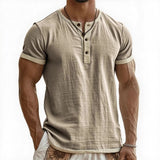 AIDASE  -  Summer New Men's Cotton Linen Shirt Casual Contrast Trim Short Sleeve Top Breathable Comfort Slim Fit Sports Casual Shirt aidase-shop