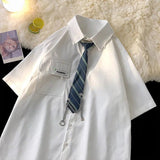 AIDASE  -  Academy Style JK Uniform White Shirt Short Sleeved Top Summer Casual Hong Kong Style Japanese Couple Graduation Class Shirt aidase-shop