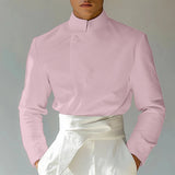 AIDASE  -  Men Shirt Solid Color Stand Collar Long Sleeve Casual Men Clothing Streetwear Loose Fashion Leisure Cmaisas S-5XL aidase-shop