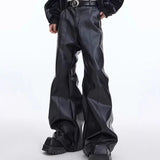 AIDASE  -  Retro Washed Distressed Leather Pants Men Women Straight Leg Casual Trousers Split Design Fashionable Loose Fit aidase-shop