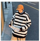 AIDASE  -  Round neck casual and fashionable knit sweater trendy and popular winter pullover for men loose fit long sleeves striped tr aidase-shop