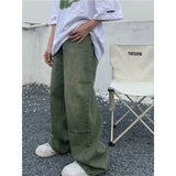 AIDASE  -  Green Washed Loose Straight Leg Jeans Men Women Style Retro American New Model Street Fashion Long Pants for All Seasons aidase-shop