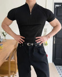 AIDASE  -  Summer New Men's Sportswear Casual Running And Fitness Stretch Solid Color Zipper Simple Striped Thick Short-sleeved T-shirt aidase-shop