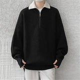AIDASE  -  Street Style Knitting Pullovers Men Stand Collar Half Zipper Solid Loose Knit Sweater Male Autumn Winter Casual knitwear M-8XL aidase-shop