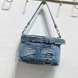 AIDASE  -  Fashion Summer Studs Blue Jeans Luxury Shoulder Bags Brand Designer Buckle Purse Women Crossbody Messenger Handbags aidase-shop