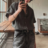 AIDASE  -  Summer New Men Tide Korean Style Elegant Fashion Cool Washed Short Sleeve Loose Casual Shirt Chic Ins Streetwear Top aidase-shop