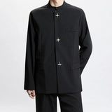 AIDASE  -  New Chinese Style Men's Blazer Metal Buckle Shoulder Pads Stand Collar Single-breasted Suit Jacket Fashion Clothes 21E6756 aidase-shop