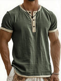 AIDASE  -  Summer New Men's Cotton Linen Shirt Casual Contrast Trim Short Sleeve Top Breathable Comfort Slim Fit Sports Casual Shirt aidase-shop