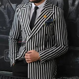Aidase Luxury Men's Suits Blazer Black White Stripe Double Breasted Peaked Lapel Elegant 2 Piece Jacket Pants Slim Fit Tailor Clothing aidase-shop
