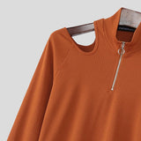 AIDASE  -  Men T Shirt Solid Zipper Knitted Off Shoulder Turtleneck Long Sleeve Male Tee Tops Streetwear Fashion Casual Camisetas aidase-shop