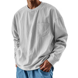 AIDASE  -  Spring Autumn Round Neck T-Shirts Men Solid Long Sleeve Casual Tshirt Male Loose Pocket Fashion Tees Streetwear Sports Tops Man aidase-shop