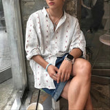 AIDASE  -  Men Shirt Striped Printing Lapel Long Sleeve Loose Men Clothing Streetwear Fashion Casual Tops Male Shirts S-5XL aidase-shop