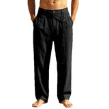 AIDASE  -  Men Casual Linen Wide Leg Pants Cross Waist Design Loose Long Trousers Summer Breathable Beach Vacation Streetwear aidase-shop