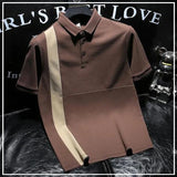 Aidase New Summer High-end Retro British Style Fashion Patchwork Contrasting Color Casual Business Loose Short Sleeved POLO Shirt