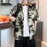 AIDASE  -  Ice Silk Men's Short Sleeved Shirt 2025 Contrast Color Print Summer Turn-down Collar Male Tops New Loose aidase-shop