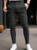 AIDASE  -  Spring Fall Men's Casual Pants Sports Training Stretch Slim Fit Pencil Pants Men Fashion Pleated Design Solid Color Trousers aidase-shop
