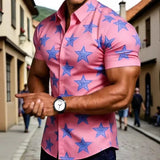 AIDASE  -  Men's Army Green Star Print Short Sleeve Button Down Shirt Slim Fit Casual Summer Shirt aidase-shop