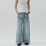 AIDASE  -  Men's Straight Wide Leg Light Blue Loose Simple Basic Casual Trendy Washed Denim Trousers Male New Fashion Jeans Pants Clothes aidase-shop