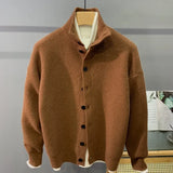 Aidase Hip Hop Urban Style Sweater Cardigan Korean Grunge Knitted Button Jacket for Men Winter New Half Turtleneck Solid Knitted Coat aidase-shop