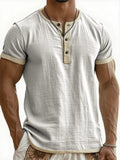 AIDASE  -  Summer New Men's Cotton Linen Shirt Casual Contrast Trim Short Sleeve Top Breathable Comfort Slim Fit Sports Casual Shirt aidase-shop
