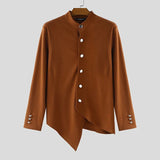 AIDASE  -  Men Jackets Solid Color Stand Collar Long Sleeve Button Irregular Coats Men Streetwear 2025 Fashion Casual Male Jackets aidase-shop