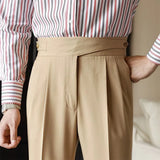 Aidase  England Style Naples Suit Pants For Men Mid High Waist Paris Buckle Straight Trousers Spring Autumn Fashion Business Casual Pant