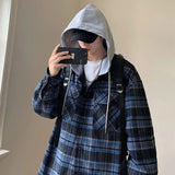 AIDASE  -  Autumn Retro Plaid Shirt American Trend Hooded Casual Men's Jacket Fashion Loose Long-sleeved Men Women Clothing aidase-shop