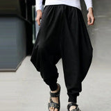 AIDASE  -  Men Solid Drop Crotch Harem Pants Drawstring Elastic Jogger Tapered Ankle Cuff Loose Baggy Streetwear Hip Hop Trousers aidase-shop