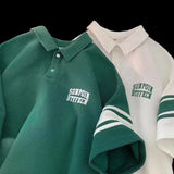 24.79Aidase American Hip-hop Street Trend Men and Women Summer Personality Waffle Polo Short Sleeved Couple Loose Casual T-shirt Harajuku aidase-shop