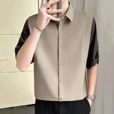 AIDASE  -  Summer New Ice Silk Splicing Fake Two-piece Mid Sleeved Shirt Contrast Color Patchwork Male Tops Loose aidase-shop