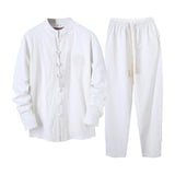 AIDASE  -  Day Man Suit Chinese Men Fall Linen Suit Men'S Chinese Tang Suit Two Piece Set Of Retro Disk Cotton Tea Zen Clothing 007 Suit aidase-shop