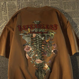 High Street Casual Flower Skeleton Design Men's T-shirt Summer Classic Short Sleeve O-collar Letter Cotton Male Handsome Top Maytrends