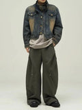 AIDASE  -  Short Japanese Distressed Denim Jacket Men Women Retro Fake Two-piece Double Necked Jackets High Street Wide Shoulder Jean Coats aidase-shop