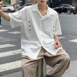 AIDASE  -  Summer New Men's Solid Color Stitching Short-Sleeved Shirt Korean Style Fashion Trend Street Loose Casual Simple Men's Tops aidase-shop