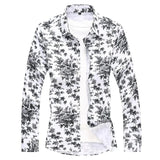 AIDASE  -  New Men's Shirt Autumn Stretch Print Large Size Long Sleeve Flower Shirt, Blue, White, Black Shirt Asia Size M-7XL aidase-shop