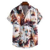 AIDASE  -  Roll-Up Sleeves Men'S Shirt With Pocket Casual Men'S Loose Lapel Print Color Contrast Ethnic Short Sleeve Roupas Masculinas aidase-shop